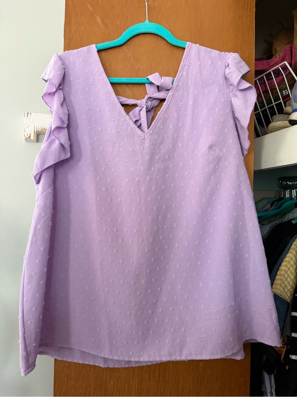 Women's Lavender Ruffle Sleeve V-Neck Top